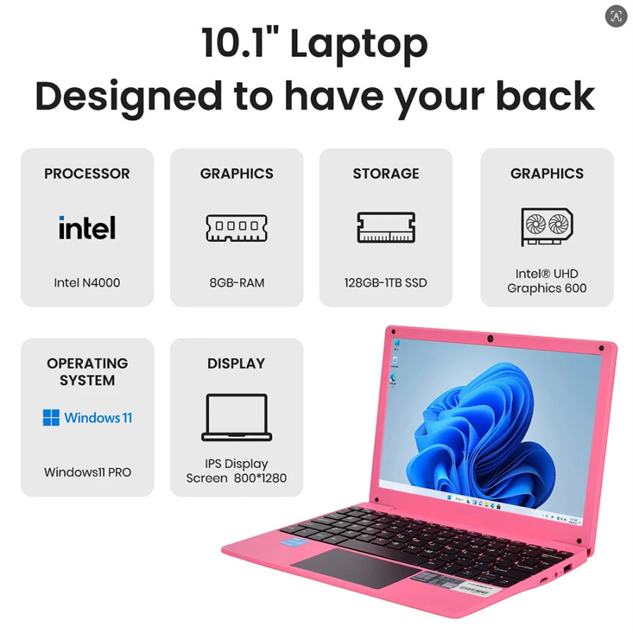 Ноутбук Windows11, 10,1-дюймовый ноутбук, обучающий ноутбук, нетбук для детей, мужчин и женщин (8 ГБ/128 ГБ)