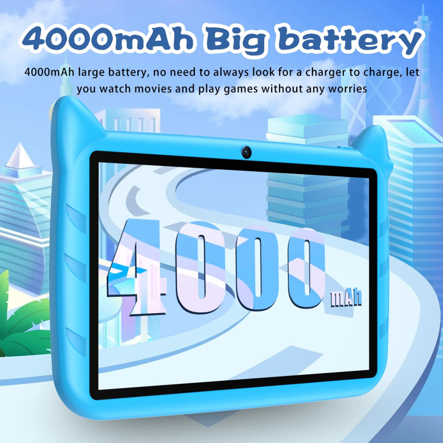 7 dyuymli Android 13 Kids plansheti, 4 GB operativ xotira, 64 GB ROM, 1 TB gacha kengaytiriladigan xotira, Wi-Fi, 4000 mA/soat batareya, qoʻsh kamera, bolalar ilovalari, bolalar sovgʻasi