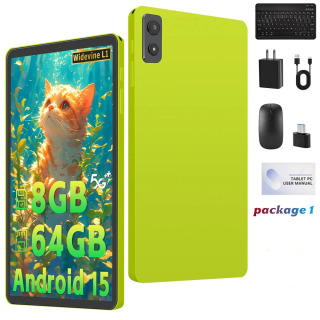 Планшет 8.68 дюймов, Android 15, HD IPS сенсорный экран, 8 ГБ ОЗУ, 64 ГБ ПЗУ, Wi-Fi, Bluetooth, двойные камеры, GMS, Google Play, образовательный планшет Желтый EU