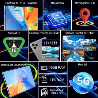 Новый глобальный планшет 2026 года, 11 дюймов, Android 16, Pad 17 Pro Max, 16 ГБ ОЗУ, 1 ТБ ПЗУ, 4K HD, 5G, Wi-Fi, Bluetooth, GPS, 20000 мАч, планшет-телефон