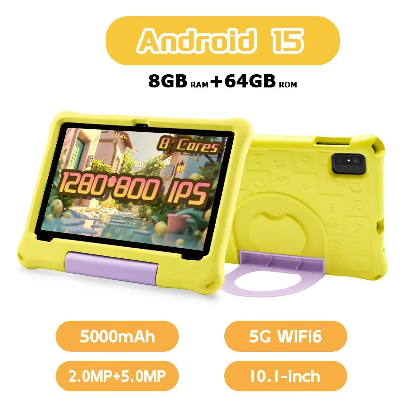 Android 15 da Paitanry 10,1 dyuymli bolalar plansheti, 8 GB (4+4 GB) operativ xotira, 64 GB ROM, 5000 mA/soat, sakkiz yadroli, Wi-Fi, bolalarning oʻqishi va rivojlanishi uchun