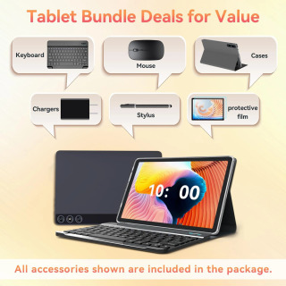 Планшет Npad15 Plus 10.1 дюйма, Android 15, 12 ГБ ОЗУ, 512 ГБ ПЗУ, 5G WiFi, Bluetooth, аккумулятор 7000 мАч, Type-C, с клавиатурой