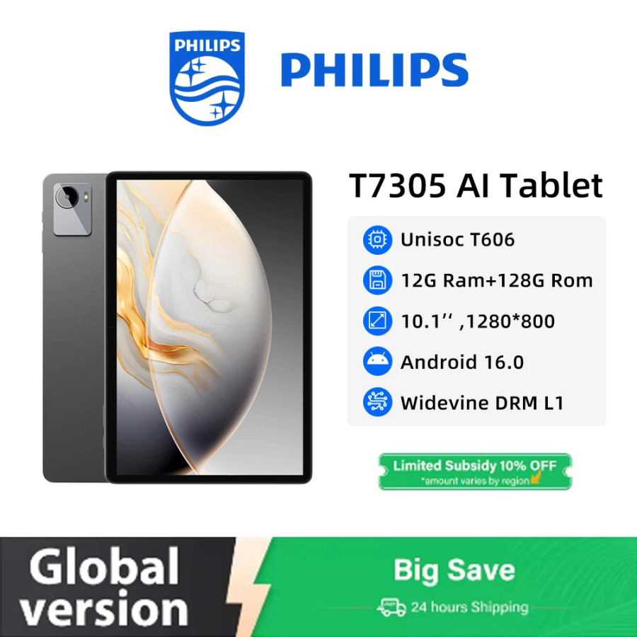 [Мировая премьера] Philips 10,1-дюймовый планшет Android 16, 4 + 8 ГБ ОЗУ, 128 ГБ Unisoc T606, восьмиядерный процессор, 4G VoLTE, GPS-планшеты, глобальная версия