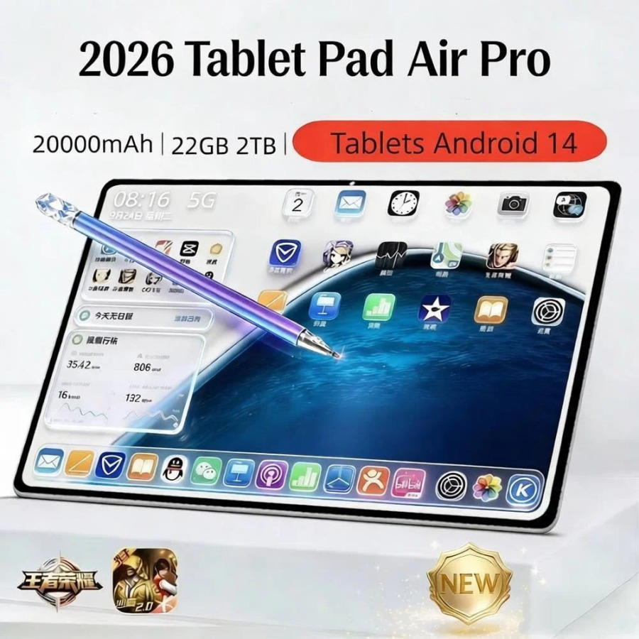 Планшеты 2026 Pad Air Pro, 11-дюймовый планшет на Android, 20000 мАч, глобальная версия, 16 ГБ+1 ТБ, новая сеть, 10-ядерный процессор, Android 14, Wi-Fi планшетный ПК