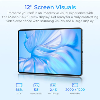 Планшет Oukitel OT5S SmartTablet, глобальная версия, 12-дюймовый дисплей 2.4K, сертифицирован TÜV SÜD, 24 ГБ (6+18) + 46 ГБ, аккумулятор 8250 мАч, Android 14.