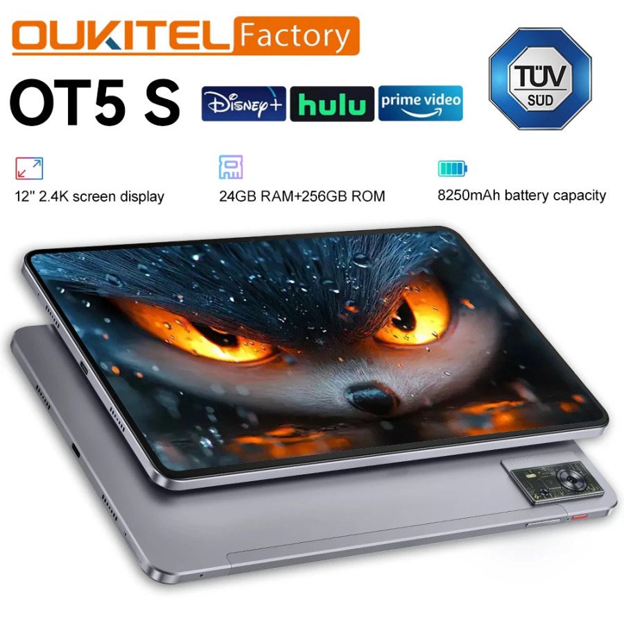 Планшет Oukitel OT5S SmartTablet, глобальная версия, 12-дюймовый дисплей 2.4K, сертифицирован TÜV SÜD, 24 ГБ (6+18) + 46 ГБ, аккумулятор 8250 мАч, Android 14.