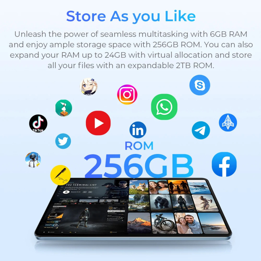 Планшет Oukitel OT5S SmartTablet, глобальная версия, 12-дюймовый дисплей 2.4K, сертифицирован TÜV SÜD, 24 ГБ (6+18) + 46 ГБ, аккумулятор 8250 мАч, Android 14.