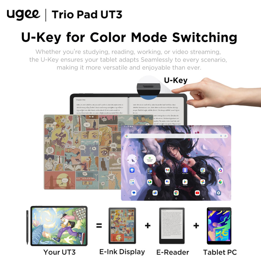 UGEE UT3 Fun Drawing Pad 14,25 дюймов, разрешение 2400*1600, система Android 14, 60 Гц, большой графический планшет, монитор 8 ГБ + 256 ГБ