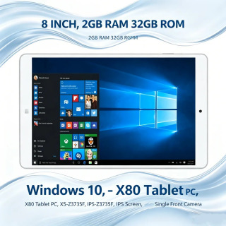 8 dyuymli 2GB RAM 32GB ROM planshet kompyuter X80 Windows 10 X5-Z8350 CPU 1920 X 1200 IPS ekranli WIFI toʻrt yadroli protsessor