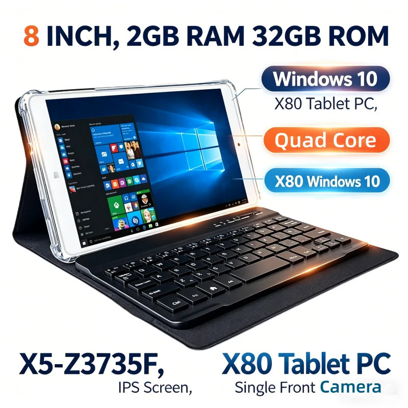 8 dyuymli 2GB RAM 32GB ROM planshet kompyuter X80 Windows 10 X5-Z8350 CPU 1920 X 1200 IPS ekranli WIFI toʻrt yadroli protsessor
