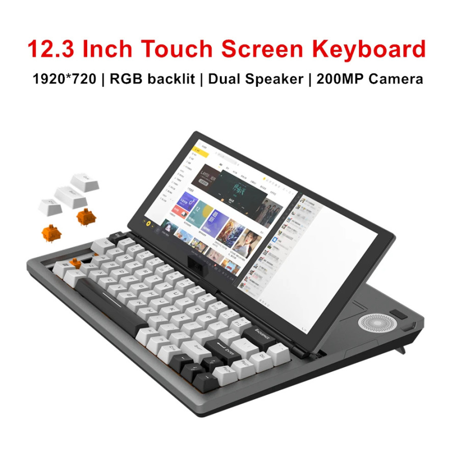 Topton oʻyin mexanik klaviaturasi 12,3 dyuymli sensorli monitorli mobil planshet Mini kompyuter ish stoli Windows Mac Android uchun
