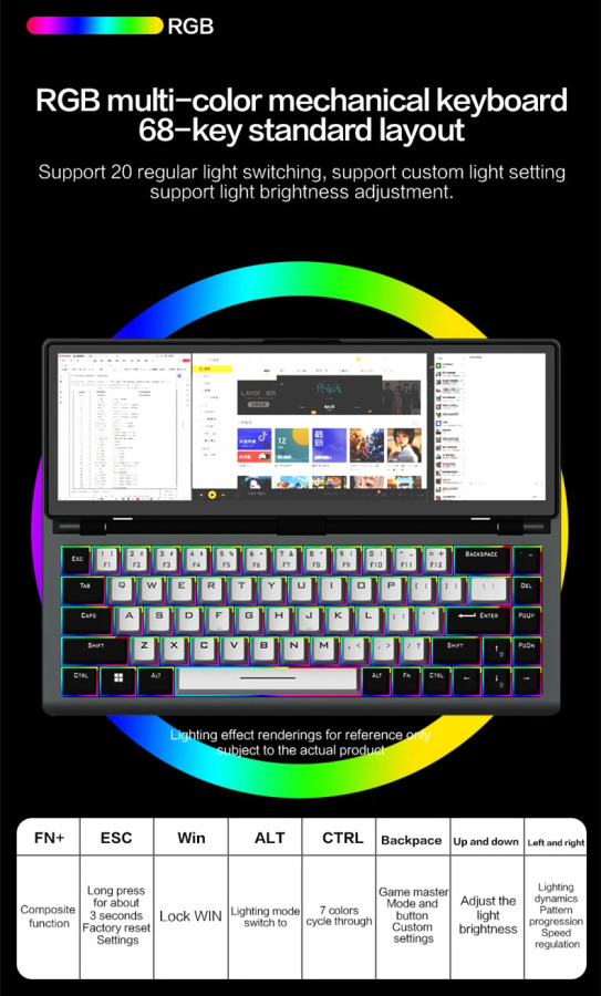 Topton oʻyin mexanik klaviaturasi 12,3 dyuymli sensorli monitorli mobil planshet Mini kompyuter ish stoli Windows Mac Android uchun