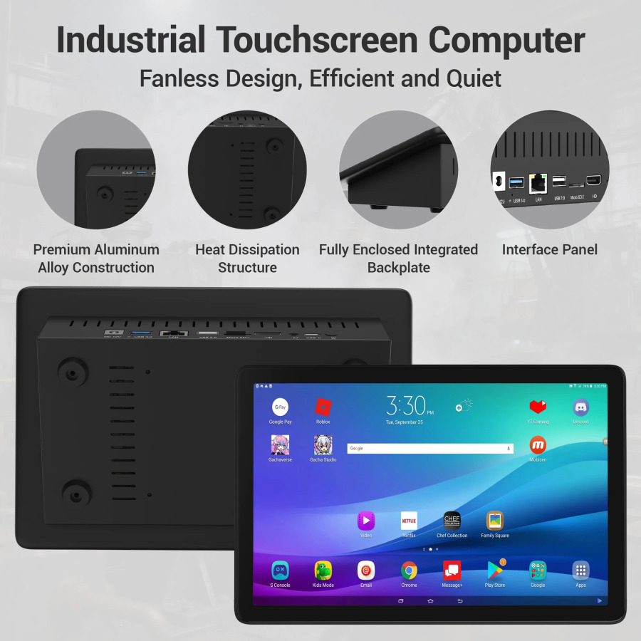 10,1-дюймовый сенсорный экран FHD 1920x1080, промышленный моноблок на Android 12, защищенный планшетный монитор, 4 ГБ ОЗУ, 64 ГБ ПЗУ, настольный компьютер
