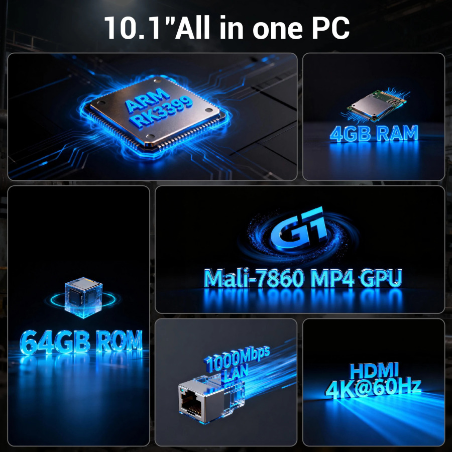 10,1-дюймовый сенсорный экран FHD 1920x1080, промышленный моноблок на Android 12, защищенный планшетный монитор, 4 ГБ ОЗУ, 64 ГБ ПЗУ, настольный компьютер