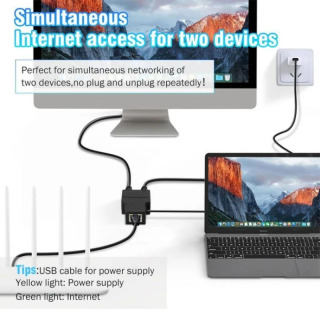 Разветвитель Ethernet Cat 5/6/7/8, кабель от 1 до 2, сетевой коммутатор с USB-шнуром питания, RJ45, 1 в 2-out, одновременно подключен к сети с 2 устройствами