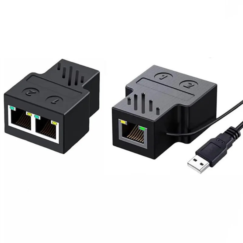 Разветвитель Ethernet Cat 5/6/7/8, кабель от 1 до 2, сетевой коммутатор с USB-шнуром питания, RJ45, 1 в 2-out, одновременно подключен к сети с 2 устройствами