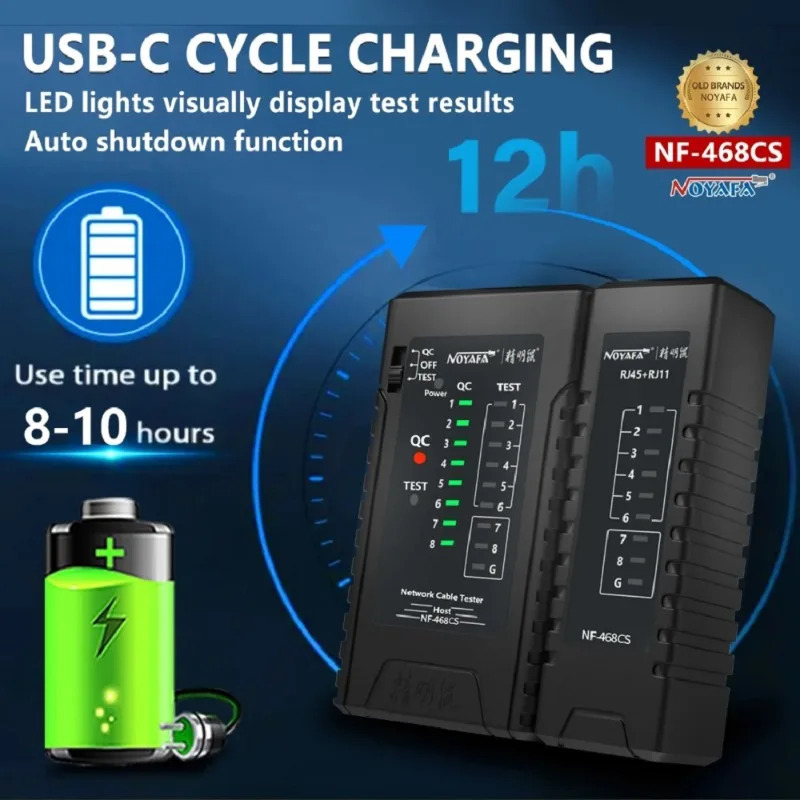 NOYAFA NF-468CS Yagona RJ45/RJ11 Yagona ulagichli tarmoq kabeli sinov qurilmasi Batareya bilan ishlaydigan chiziqni aniqlash vositasi