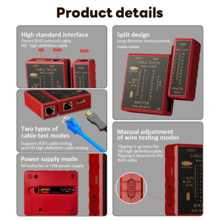 Koʻp funktsiyali tarmoq kabeli sinov qurilmasi HDMI mos keluvchi RJ45 8P8C LAN POE kuyishga qarshi RJ11 telefon liniyasini tekshirish vositasi tarmoqni taʻmirlash