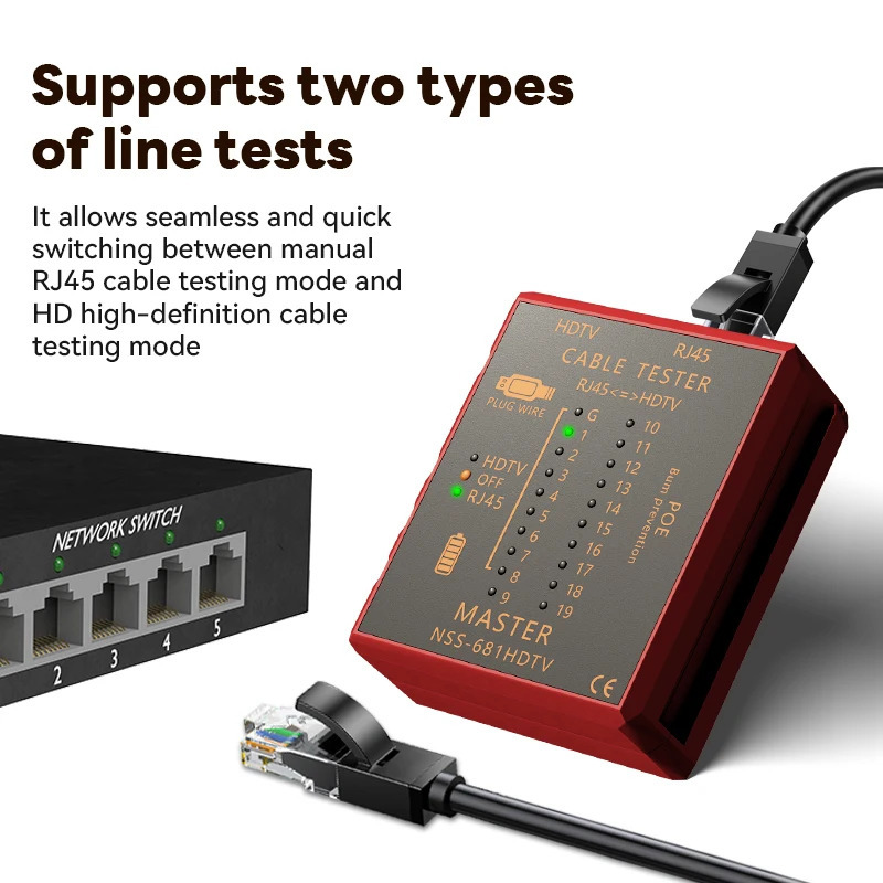Koʻp funktsiyali tarmoq kabeli sinov qurilmasi HDMI mos keluvchi RJ45 8P8C LAN POE kuyishga qarshi RJ11 telefon liniyasini tekshirish vositasi tarmoqni taʻmirlash