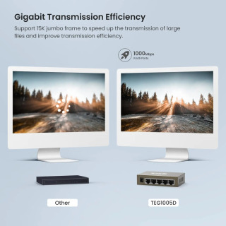 Коммутатор Tenda 5-портовый, Full Gigabit, 1000 Мбит/с, интеллектуальный, для настольного использования, Fast Ethernet, для камер видеонаблюдения