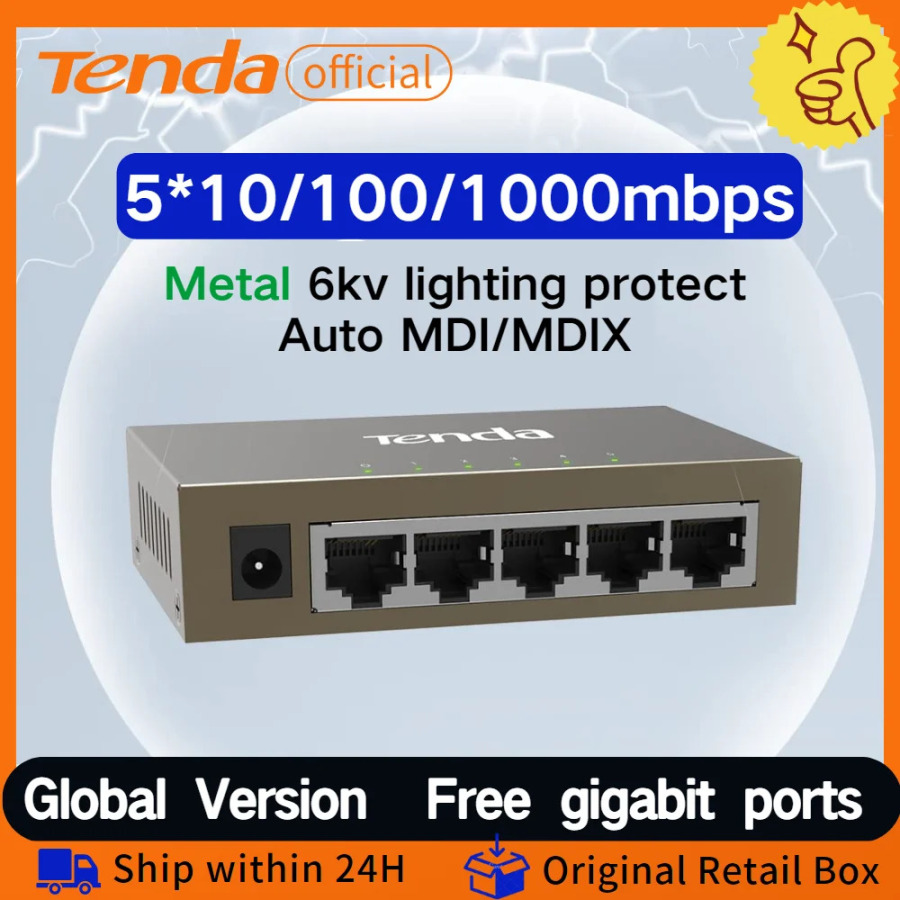 Коммутатор Tenda 5-портовый, Full Gigabit, 1000 Мбит/с, интеллектуальный, для настольного использования, Fast Ethernet, для камер видеонаблюдения