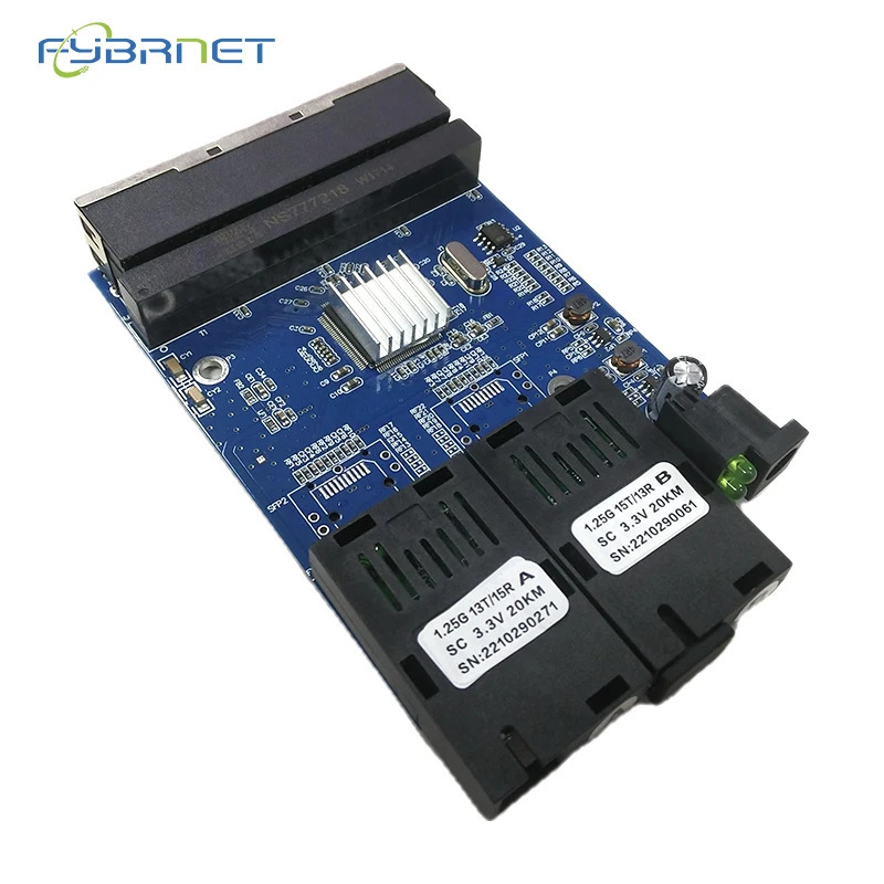 Гигабитный Ethernet оптический одномодовый порт 20 км, 2 волокна, 4 RJ45 SC 10M/100M/1000M, медиа Ethernet коммутатор, преобразователь, плата PCBA