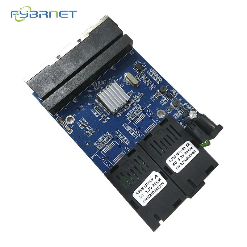 Гигабитный Ethernet оптический одномодовый порт 20 км, 2 волокна, 4 RJ45 SC 10M/100M/1000M, медиа Ethernet коммутатор, преобразователь, плата PCBA