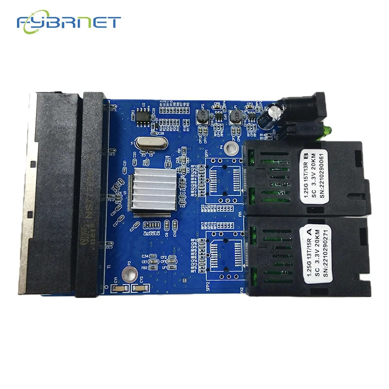Гигабитный Ethernet оптический одномодовый порт 20 км, 2 волокна, 4 RJ45 SC 10M/100M/1000M, медиа Ethernet коммутатор, преобразователь, плата PCBA