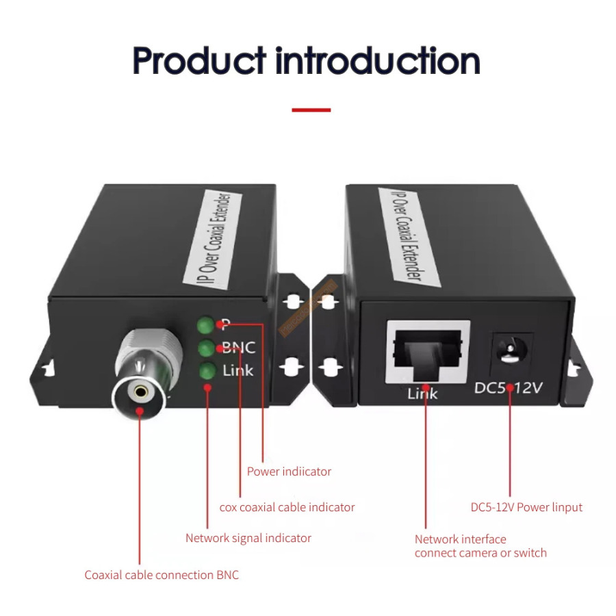 IP tarmogʻidan koaksiyal kengaytirgichga tarmoqli kabelni koaksial chiziqqa uzatish RJ45 500M Ethernet konvertori CCTV kamerasi uchun