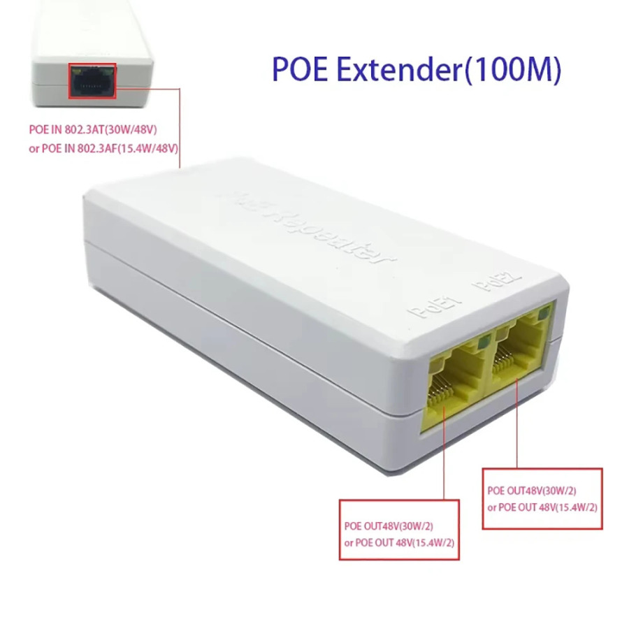 От 1 до 2 портов, 100 Мбит/с, удлинитель POE, повторитель сетевого коммутатора IEEE802.3af/at Plug & Play для коммутатора PoE NVR, IP-камера AP