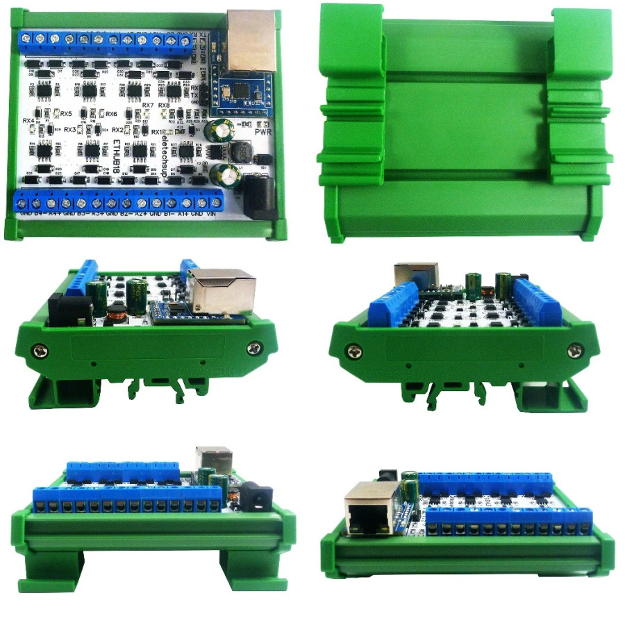Конвертер-хаб Ethernet RJ45 (1-8 портов) в 8-портовый RS485 для UDP TCP Modbus TCP RTU MQTT HTTP с программным обеспечением для конфигурации ПЛК