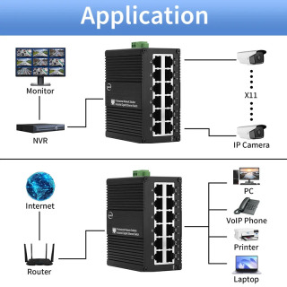 Sanoat 12 portli Ethernet kaliti Gigabit PoE tarmoq kaliti DIN relsli oʻrnatish boshqarilmaydigan RJ45 1000M kaliti IE 802.3af/at/bt