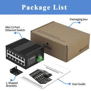 Sanoat 12 portli Ethernet kaliti Gigabit PoE tarmoq kaliti DIN relsli oʻrnatish boshqarilmaydigan RJ45 1000M kaliti IE 802.3af/at/bt