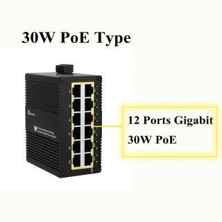 Промышленный 12-портовый Ethernet-коммутатор, гигабитный сетевой коммутатор PoE для монтажа на DIN-рейку, неуправляемый коммутатор RJ45 1000 м, IE 802.3af/at/bt небесно-голубой
