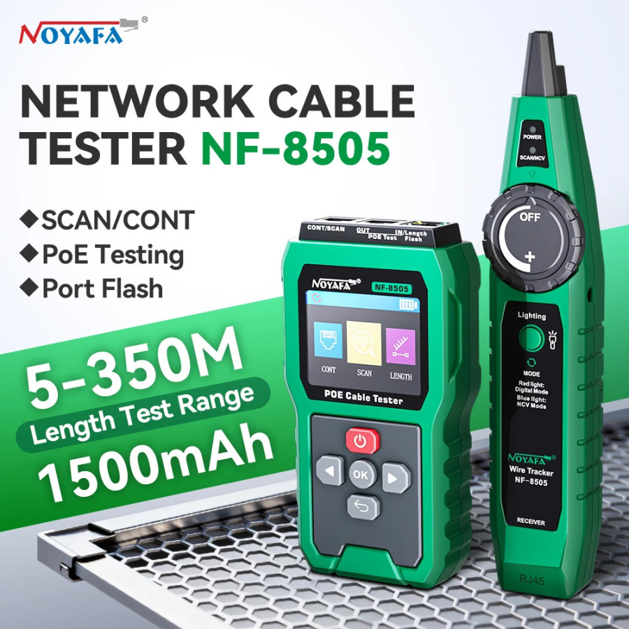Тестер сетевых кабелей NOYAFA NF-8505, трассировщик PoE Ethernet-кабелей, тестер напряжения и мощности PoE-коммутаторов, измеритель расстояния до неисправностей