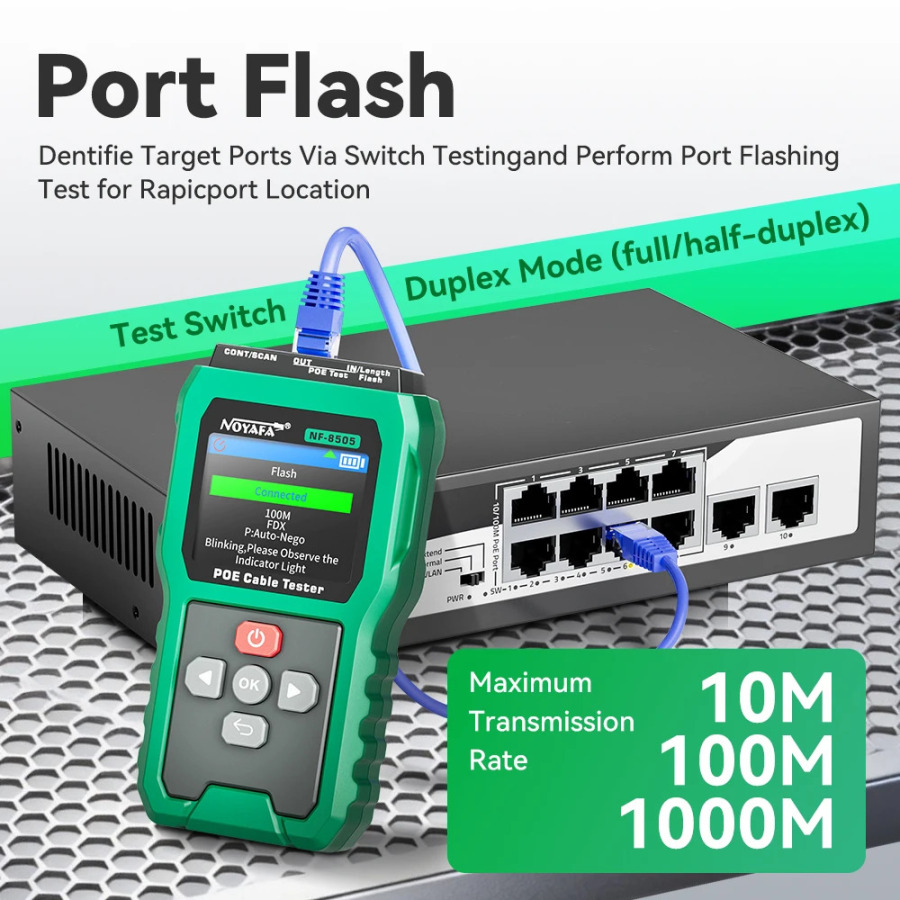 Тестер сетевых кабелей NOYAFA NF-8505, трассировщик PoE Ethernet-кабелей, тестер напряжения и мощности PoE-коммутаторов, измеритель расстояния до неисправностей