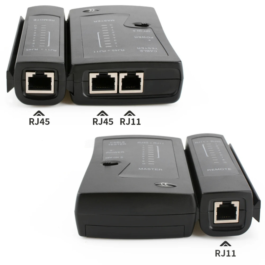 RJ11, RJ12, LAN, RJ45, Cat5, Cat5e, Cat6, Cat6a, Cat7, UTP/STP, RJ11 telefon kabellarini qoʻllab-quvvatlaydigan tarmoq kabeli sinov qurilmasi