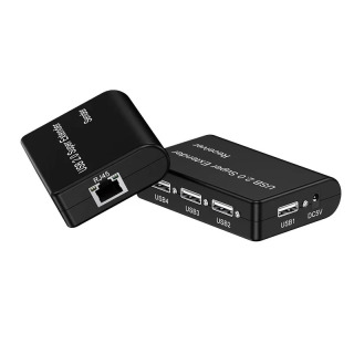 Настоящий 4-портовый сетевой удлинитель USB 2.0 через кабель Ethernet RJ45 Cat5e Cat6 100 м для веб-камеры, камеры, мыши, клавиатуры, принтера, сканера