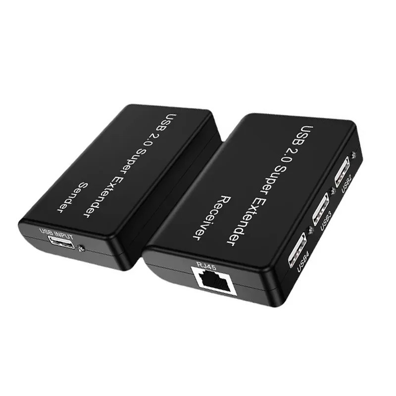 Настоящий 4-портовый сетевой удлинитель USB 2.0 через кабель Ethernet RJ45 Cat5e Cat6 100 м для веб-камеры, камеры, мыши, клавиатуры, принтера, сканера