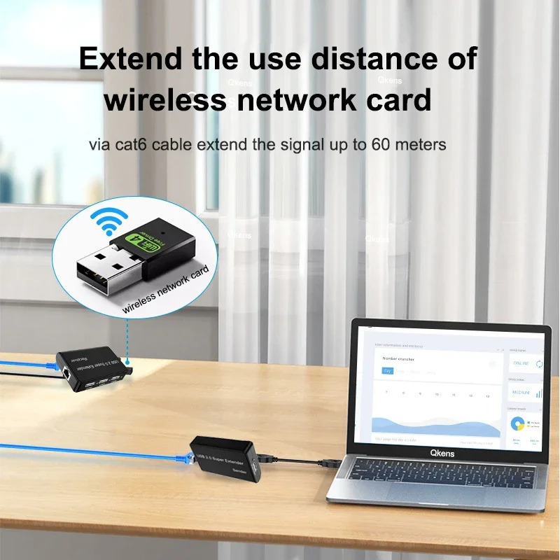 Настоящий 4-портовый сетевой удлинитель USB 2.0 через кабель Ethernet RJ45 Cat5e Cat6 100 м для веб-камеры, камеры, мыши, клавиатуры, принтера, сканера