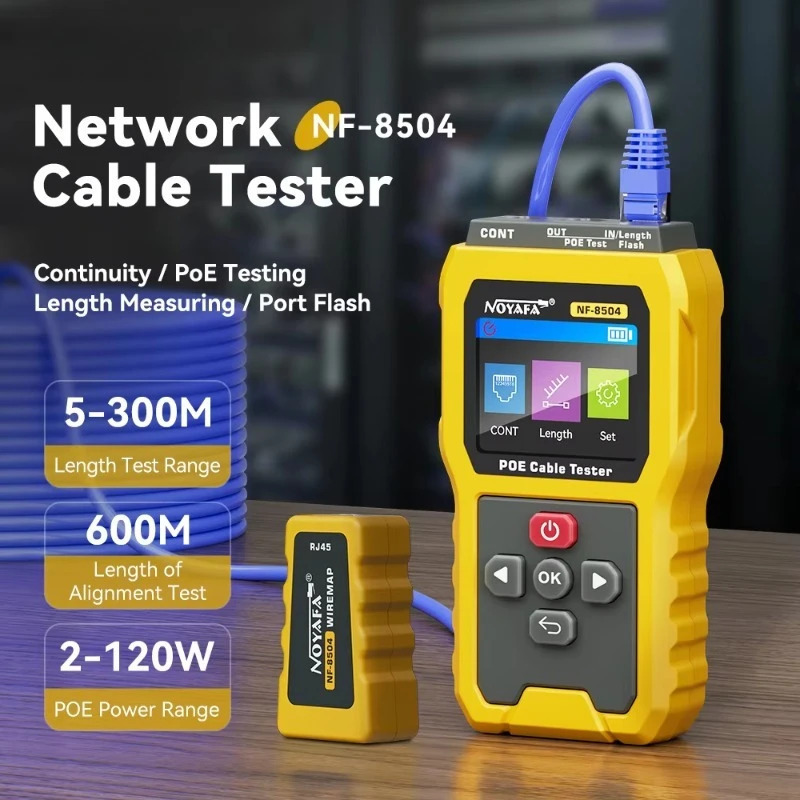 Тестер сетевого кабеля Noyafa NF-8504 на 300 метров, тестер RJ45, тестер PoE, измеритель напряжения и тока, с функцией тестирования кабелей LAN