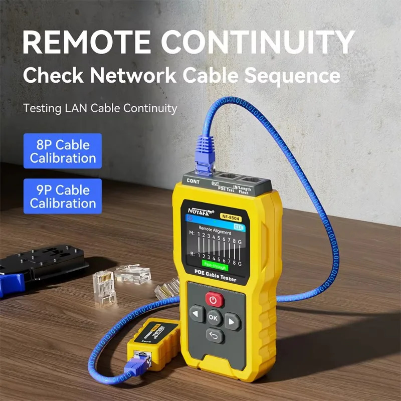 Тестер сетевого кабеля Noyafa NF-8504 на 300 метров, тестер RJ45, тестер PoE, измеритель напряжения и тока, с функцией тестирования кабелей LAN
