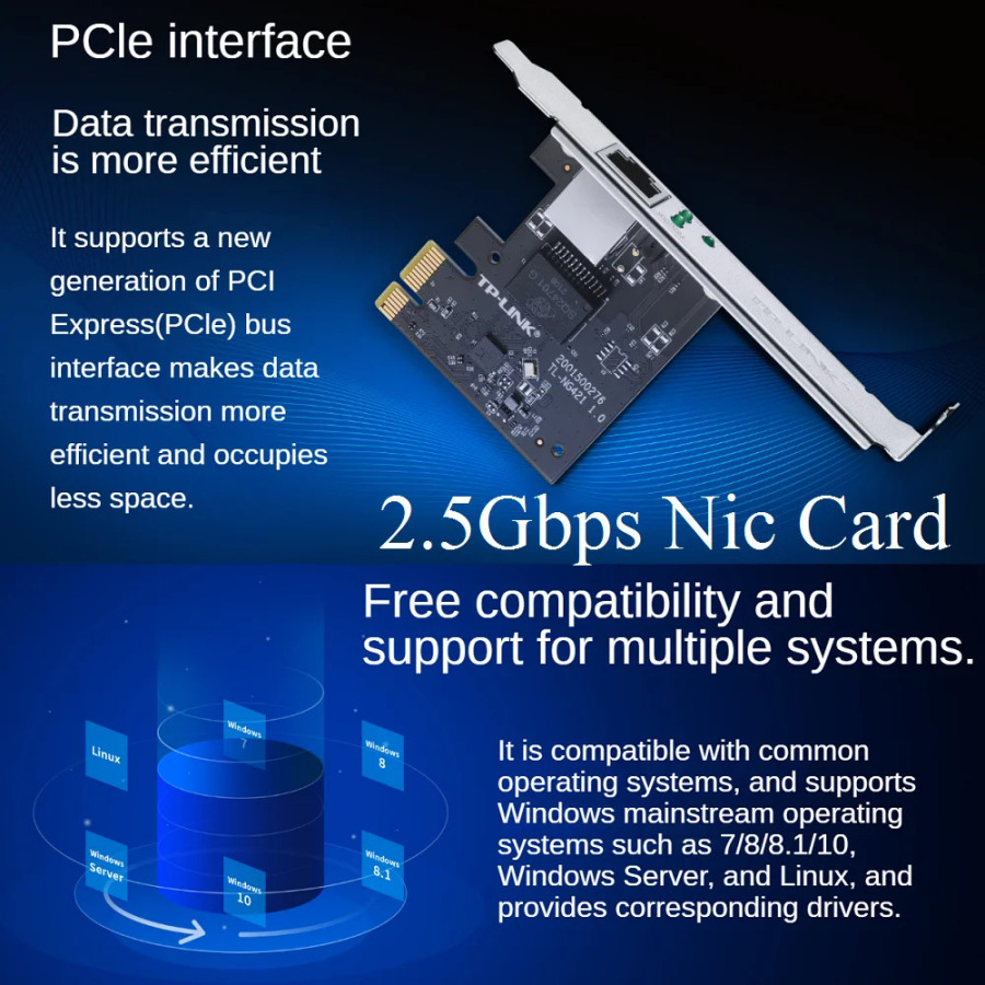 PCIe 2.5Gbps tarmoq kartasi, 2.5G tarmoq interfeysi kartasi, tarmoq adapter kartasi, 2.5Gbps Nic karta, Xitoy proshivkasi