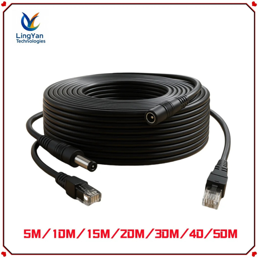 5-50M PoE kengaytirish kabeli + DC quvvat kabeli |   8-simli Ethernet kabeli + 2-simli 5,5x2,1 mm ulagich | NVR CCTV tizimi uchun suv oʻtkazmaydigan IP kamera