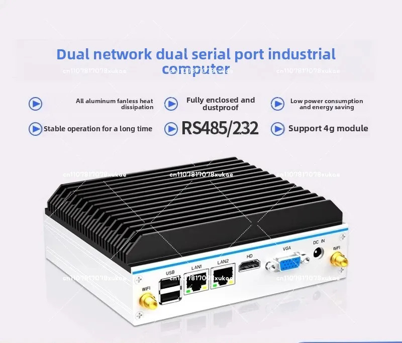 Mini sanoat kompyuteri - toʻrt yadroli N100/J1900/J6412, 12-avlod I3/i5/i7, ikkita LAN/seriyali RS485, toʻliq yopiq fansiz oʻrnatilgan host
