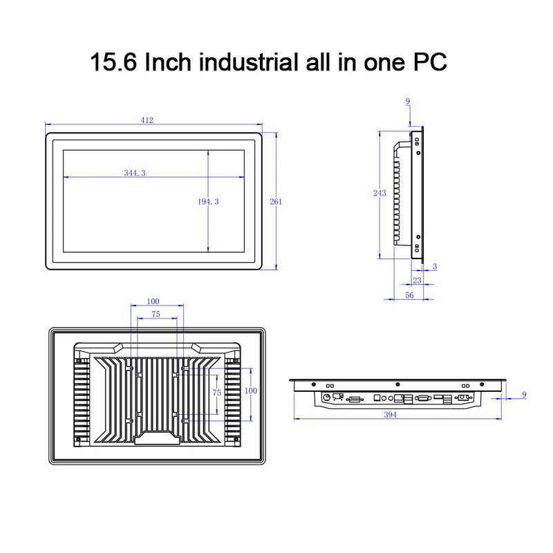 15,6 dyuymli, sigʻimli sensorli ekranli sanoat kompyuteri, 5-avlod Core i3/i5/i7 protsessor, RS232 COM port, oʻrnatilgan CNC, All-in-One, Windows 10