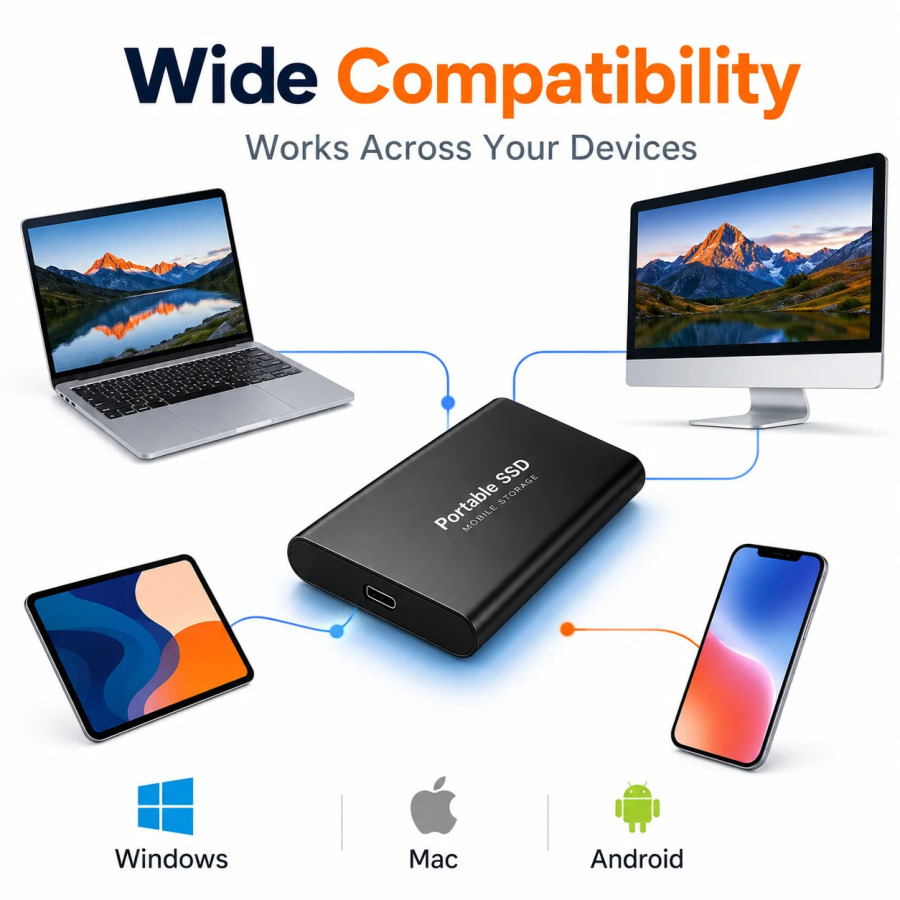 Kompyuter/MAC/noutbuk/telefon uchun tashqi qattiq holatdagi yangi 1TB portativ SSD 2TB yuqori sigʻimli HDD USB3.1 tashqi qattiq disk