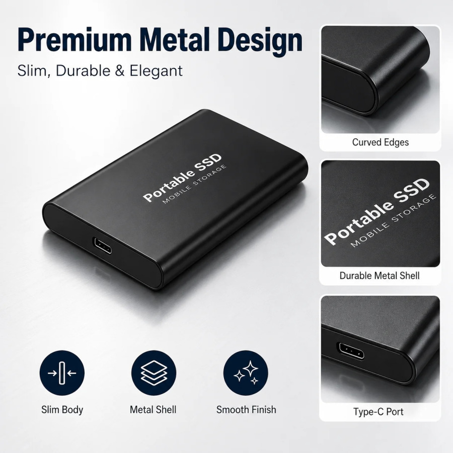 Kompyuter/MAC/noutbuk/telefon uchun tashqi qattiq holatdagi yangi 1TB portativ SSD 2TB yuqori sigʻimli HDD USB3.1 tashqi qattiq disk