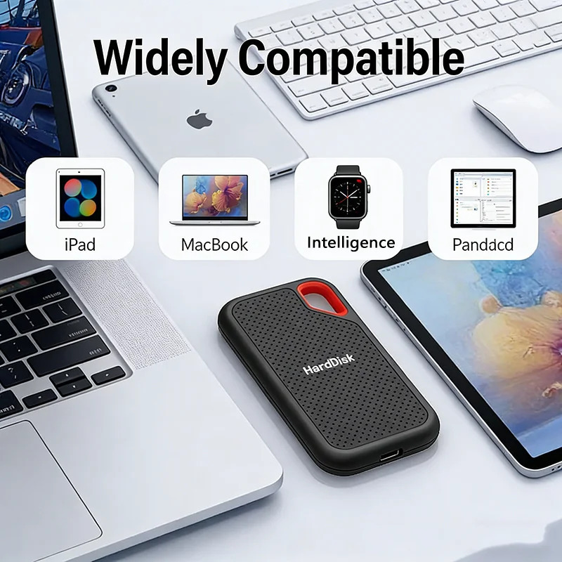 Maʻlumotlar, hujjatlar, musiqa va filmlarni mobil saqlash uchun tashqi USB-C qattiq diski, maʻlumotlarni uzatish funktsiyasi bilan
