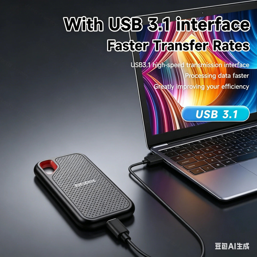 Maʻlumotlar, hujjatlar, musiqa va filmlarni mobil saqlash uchun tashqi USB-C qattiq diski, maʻlumotlarni uzatish funktsiyasi bilan